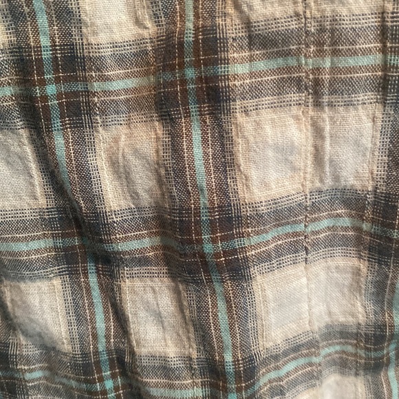 Sweet Papaya blouse size S. This is plaid fabric of blue, green, and grey colors - Picture 6 of 6